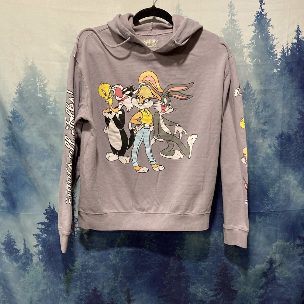 Looney Tunes Hoodieβ Sweatshirt Women's Size Medium Purple